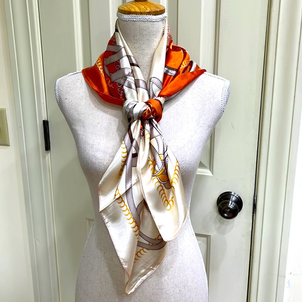 Beautiful Silky Scarf with Stirrup and Bridle Motif.